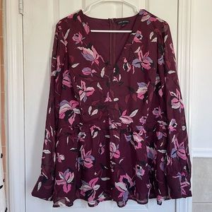 Lane Bryant Blouse Purple Pink Flower Long Sleeve Ruffles